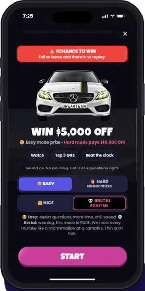 Mercedes-Benz C-Class demo game on an iPhone in the Vidmoola app