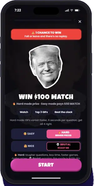 Political ad demo game on an iPhone in the Vidmoola app