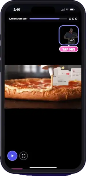 Papa John’s × Shaq demo game on an iPhone in the Vidmoola app